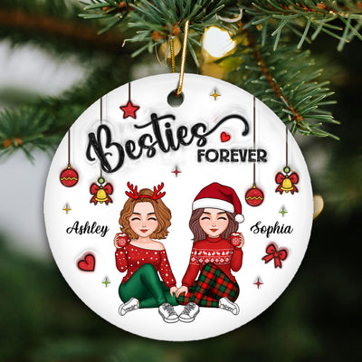3D Inflated Effect Gorgeous Besties Forever Personalized Ceramic Ornament, Christmas Gift For Best Friends