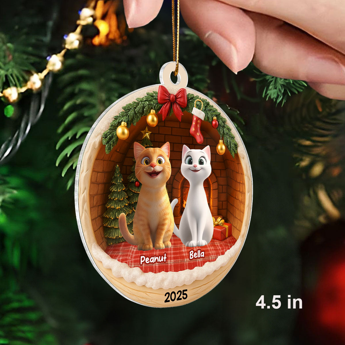 3D Effect Cozy Cat - Personalized Acrylic Ornament - Christmas Gift for Cat Lovers