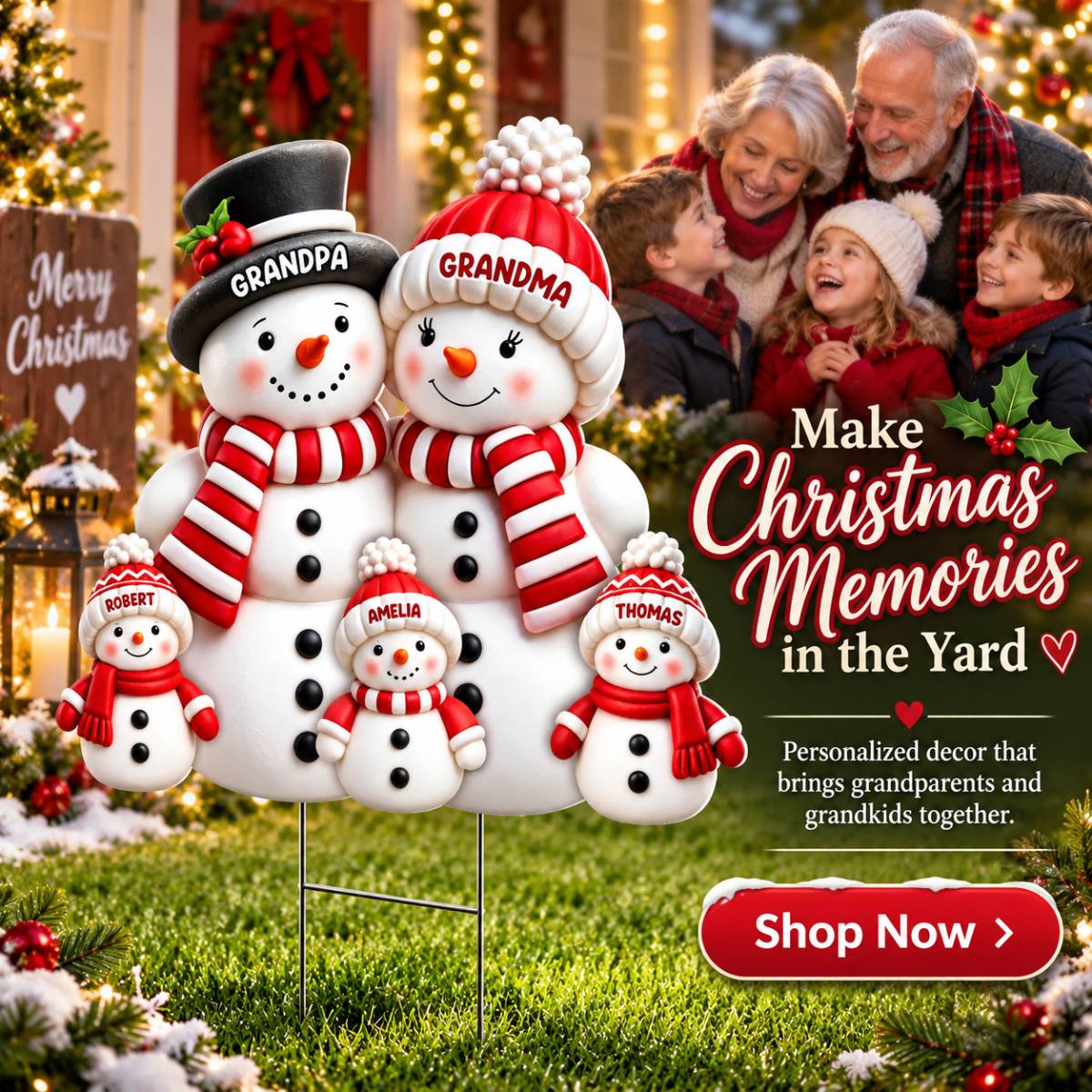 Christmas Cute Snowman Grandpa Grandma Grandkids - Personalized Corrugated Plastic Yard Sign - Christmas Decor For Grandparents (Up to 20 Grandkids)