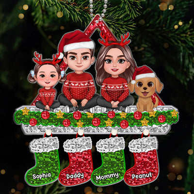 Faux Sequins Family Christmas Stocking Personalized Acrylic Ornament
