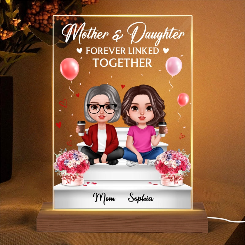 Mother Daughter Stair Flowers Personalized Acrylic LED Night Light