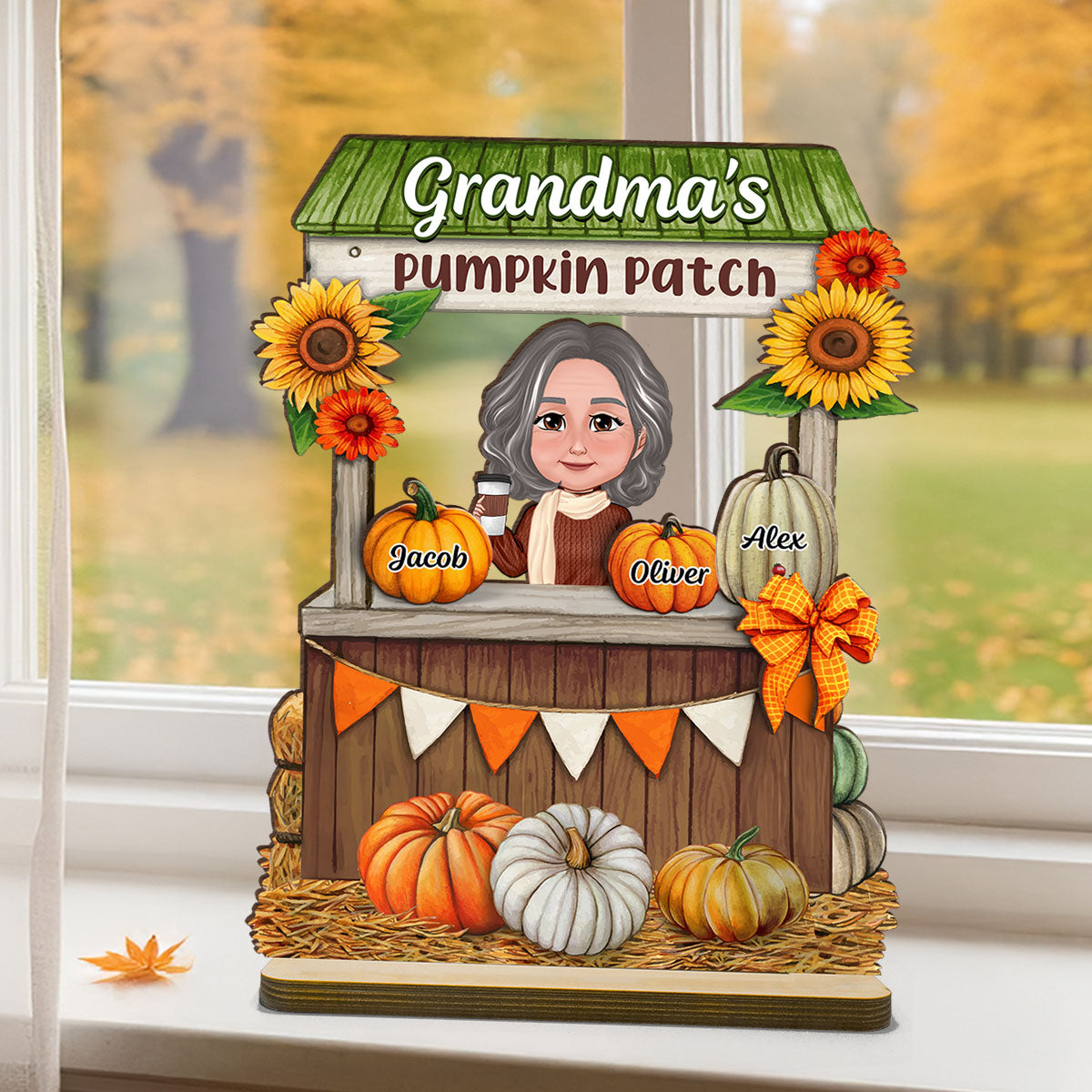 Grandma Mom Fall Season Pumpkin Stand Personalized Wooden Plaque, Meaningful Gift for Grandma