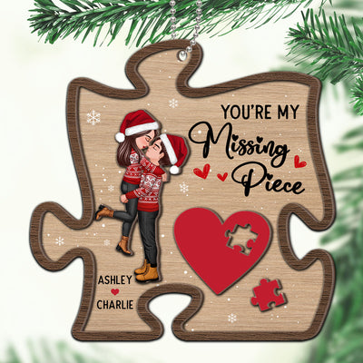 My Missing Piece Couple Hugging Kissing Christmas Personalized 2-Layer Wooden Ornament