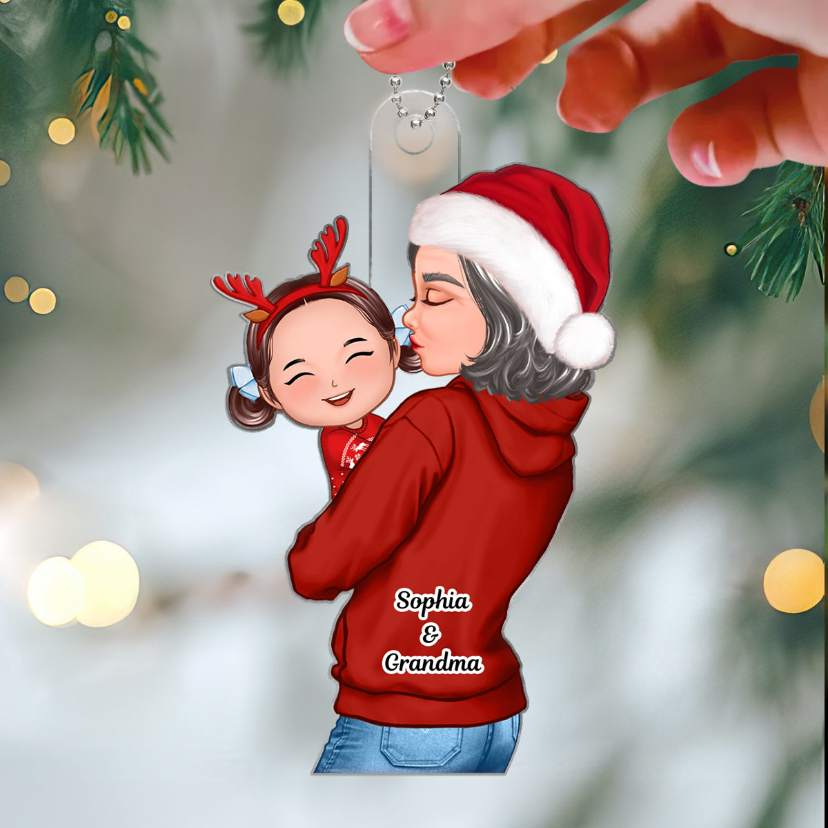 Mom Grandma Hugging Kid Personalized Acrylic Ornament