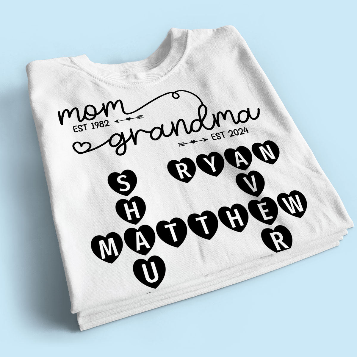 Mom Grandma Est. Swirl Crossword Puzzle Art Personalized Shirt