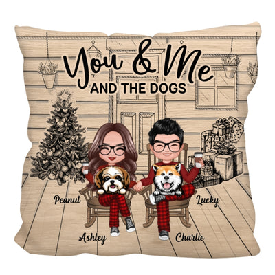 Couple And The Dogs Front Porch Personalized Christmas Pillow (Insert Included)