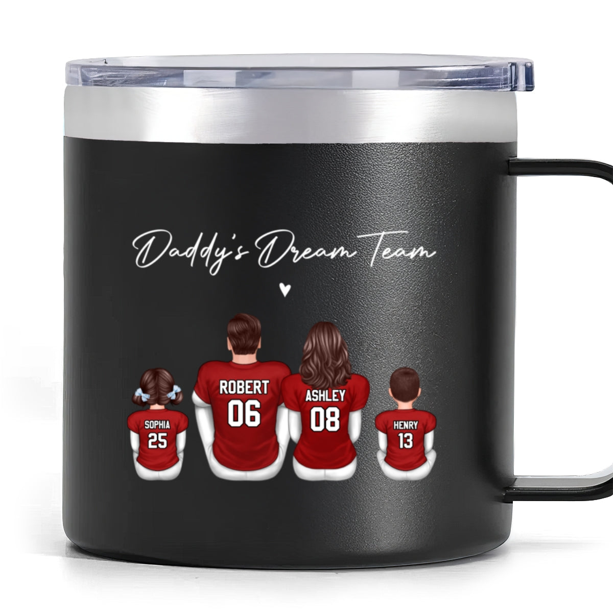 Football Daddy's Dream Team Personalized Stainless Steel Tumbler With Handle, Gift For Dad