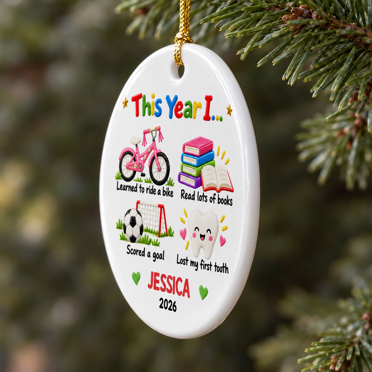 Things Kid Achieved This Year I... 2D Flat - Personalized Ceramic Ornament - Kid Milestones Keepsake, Custom Childhood Memories Keepsake