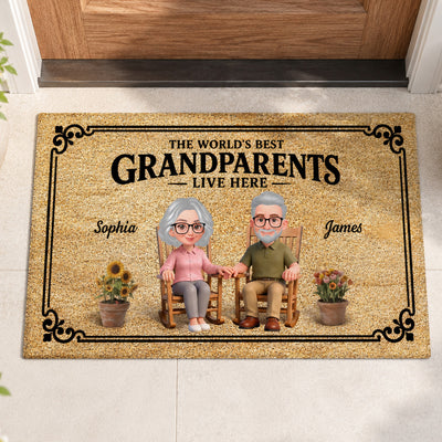 World's Best Grandparents Live Here - Personalized Doormat - Home Decor Gift, Grandkids Welcome Decorations