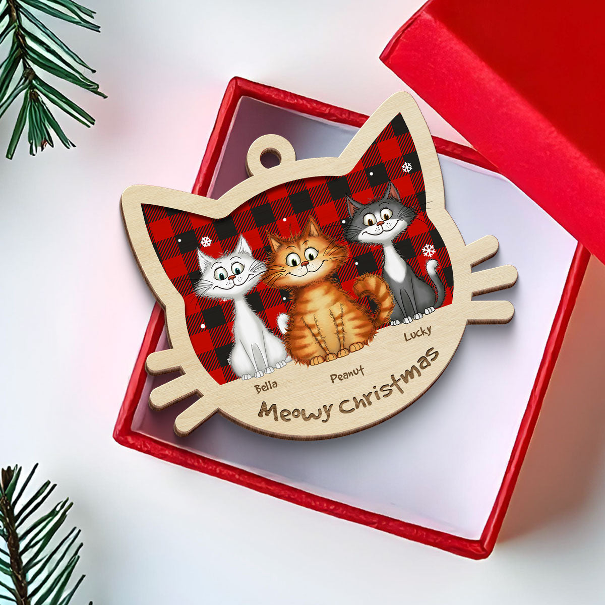 Funny Cat Christmas Wooden Ornament, Personalized Christmas Cat Ornament, Christmas Gift For Cat Lovers