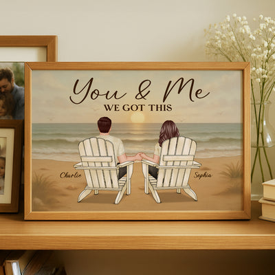 Vintage Retro Couple Beach Landscape Personalized Poster, Gift For Him, For Her