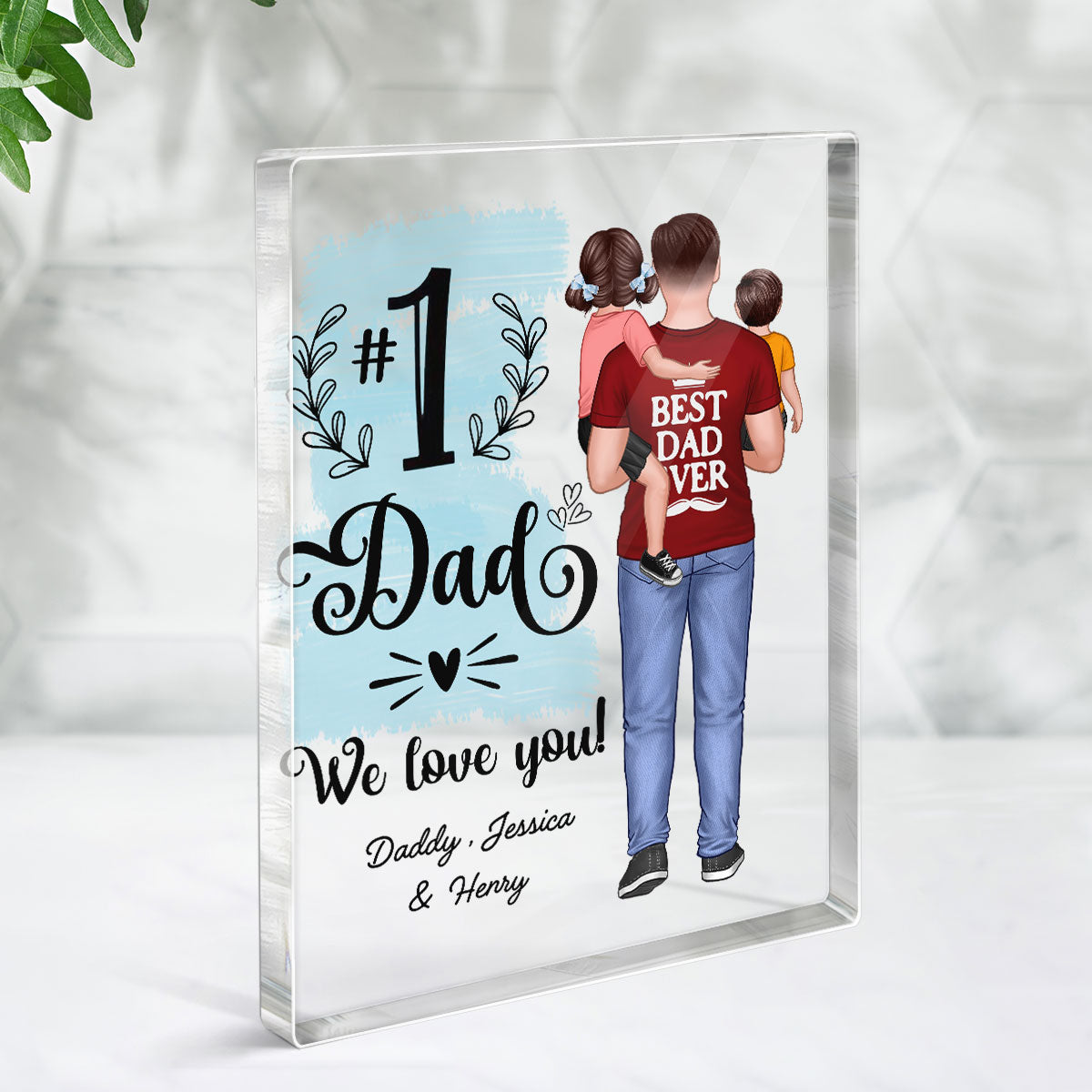 #1 Dad Grandpa Holding Kids Personalized Vertical Rectangel Acrylic Block Plaque