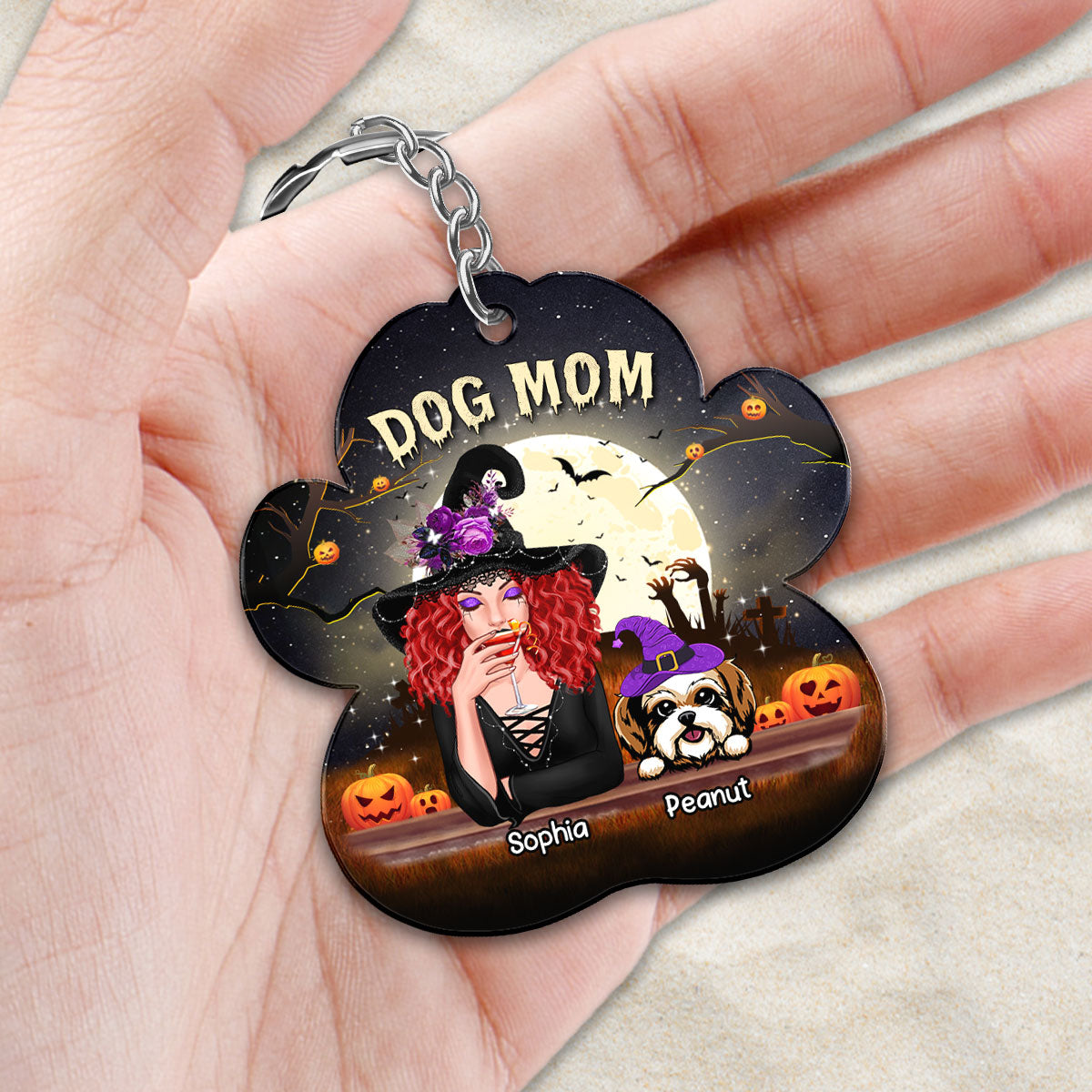 Halloween Night Dog Mom Witch Personalized Acrylic Keychain