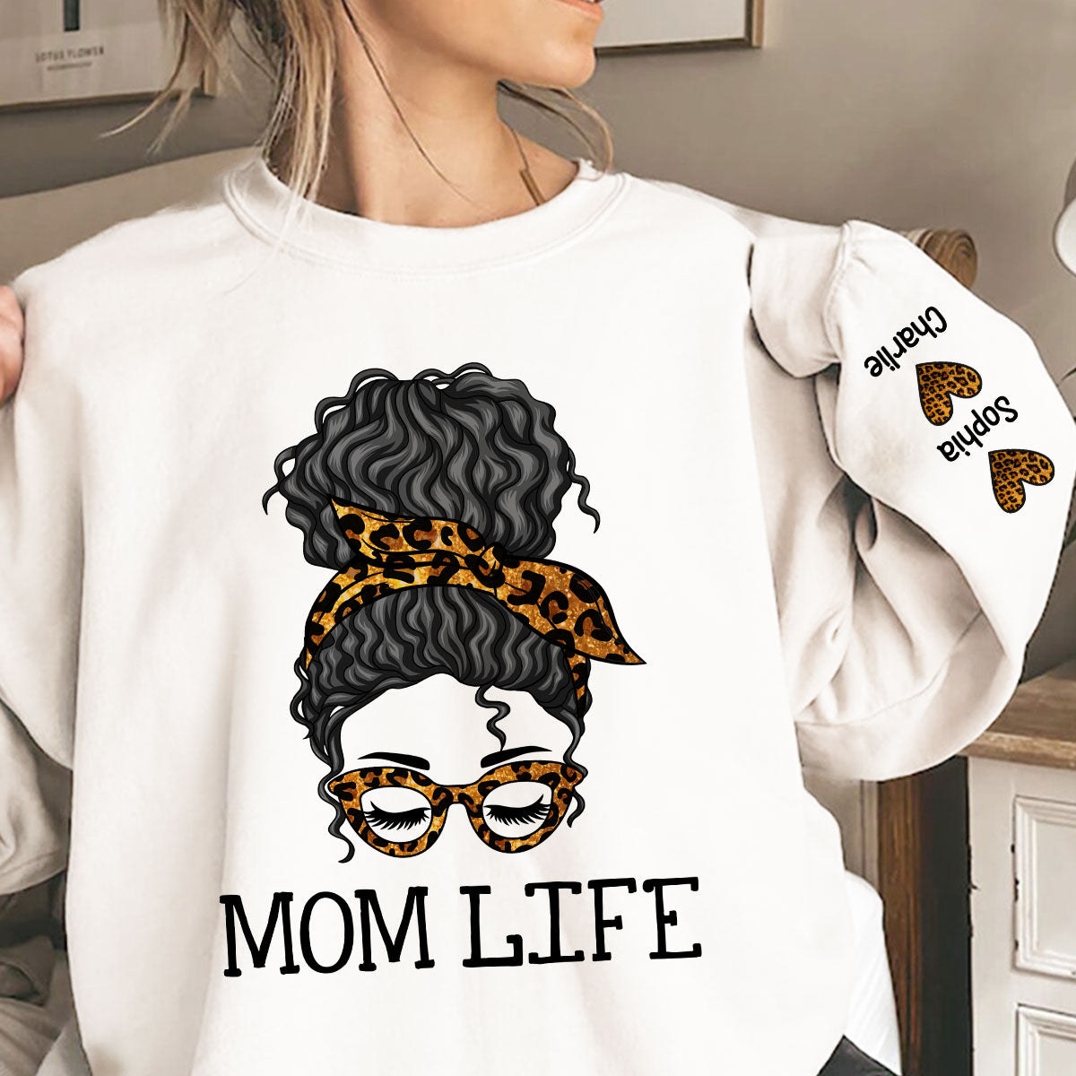 Messy Bun Gift For Mom Personalized Sleeve Printed Sweatshirt