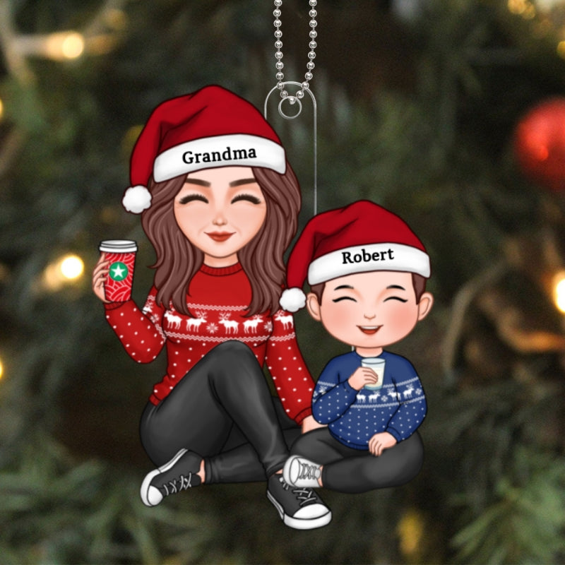 Cute Grandma & Grandkid Sitting Christmas Gift For Granddaughter Grandson Personalized Acrylic Ornament