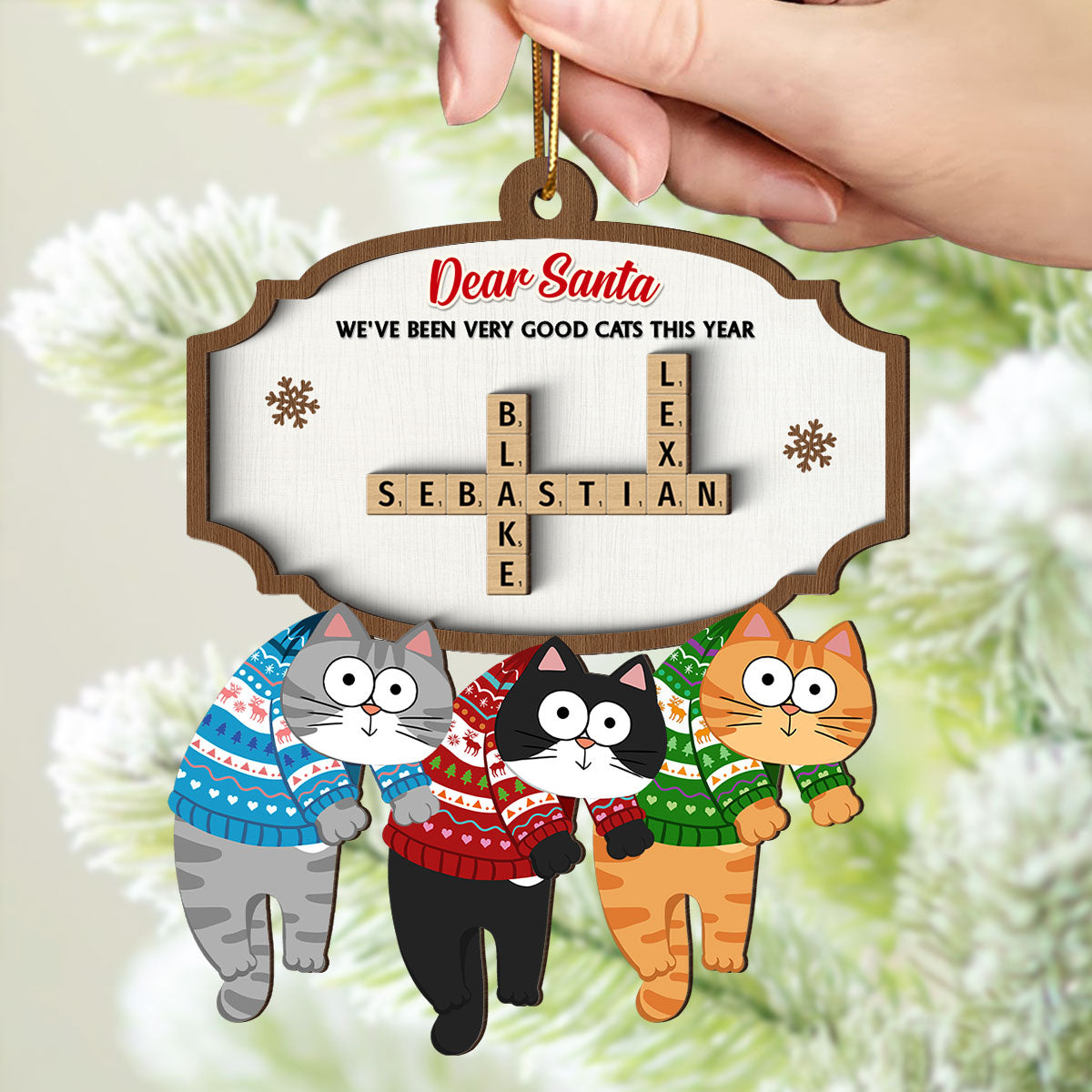 On The Naughty List We Regret Nothing Crossword Puzzle Art Personalized 2-Layer Wooden Ornament, Unique Christmas Gift For Cat Owners