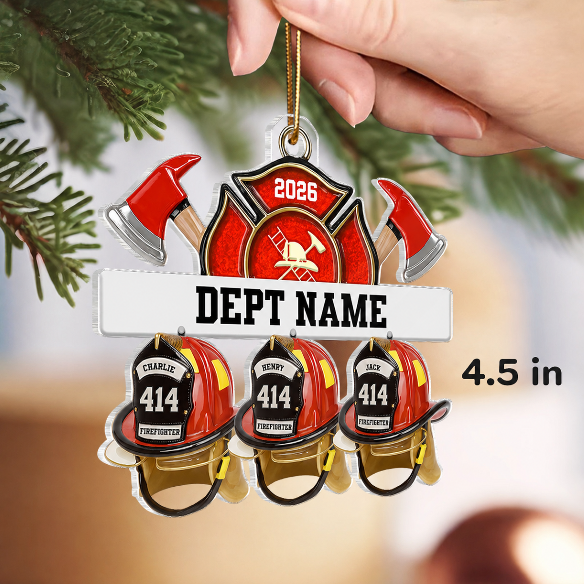 3D Effect Firefighter Station Helmets - Personalized Acrylic Ornament - Christmas Gift For Firefighter Station Department