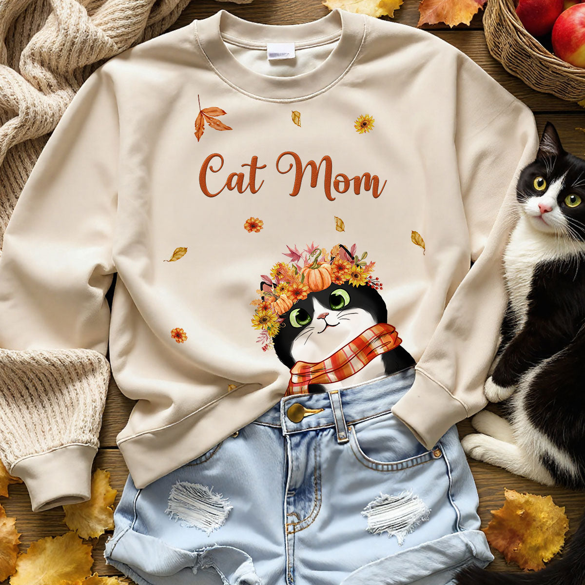 Hello Fall Cute Peeking Cats Fall Season Personalized Sweatshirt, Purrfect Gift for Cat Lover