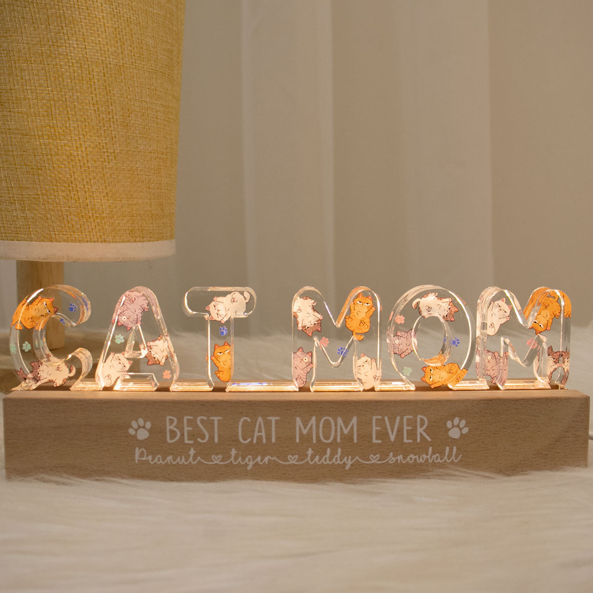 Cute Cat Mom Personalized LED Night Light, Gift For Cat Mom