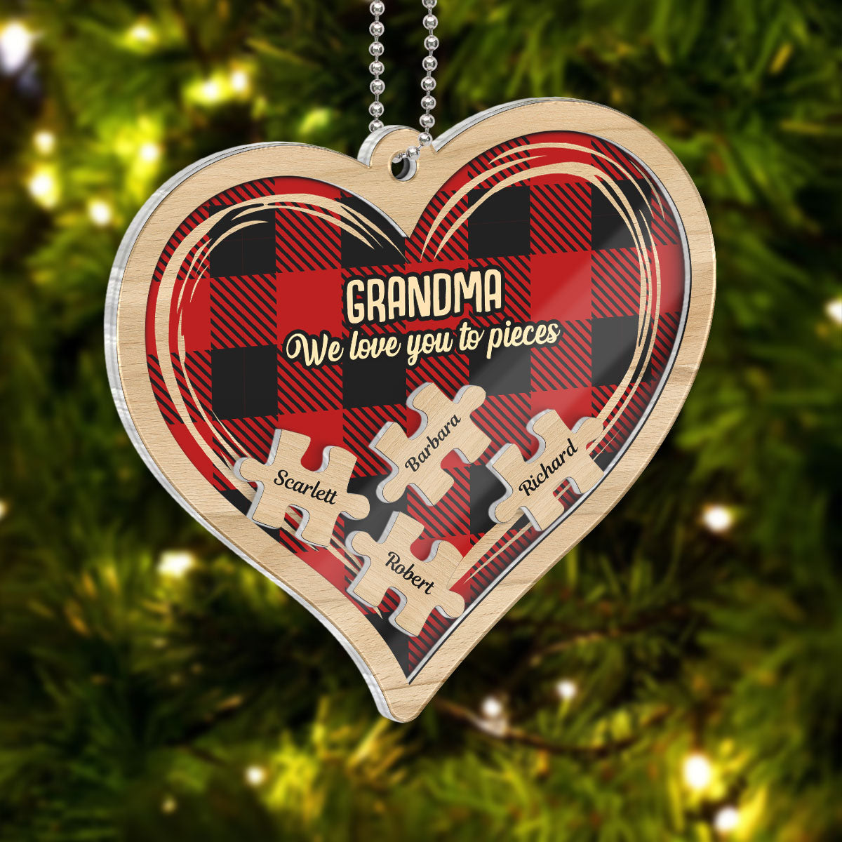 Grandma Grandpa We Love You To Pieces Personalized 4D Shaker Ornament, Christmas Gift For Grandparents