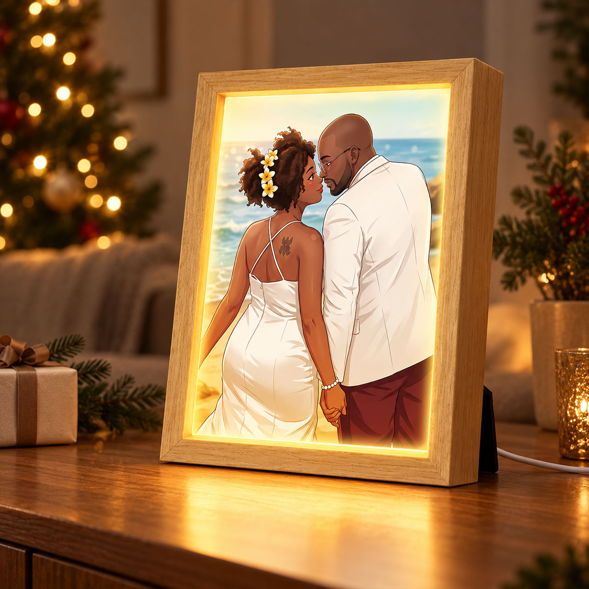 Custom Couple Photo Art - Personalized Mirror Light Box - Heartfelt Christmas Gift for Her, for Him, Anniversary Gift for Couple