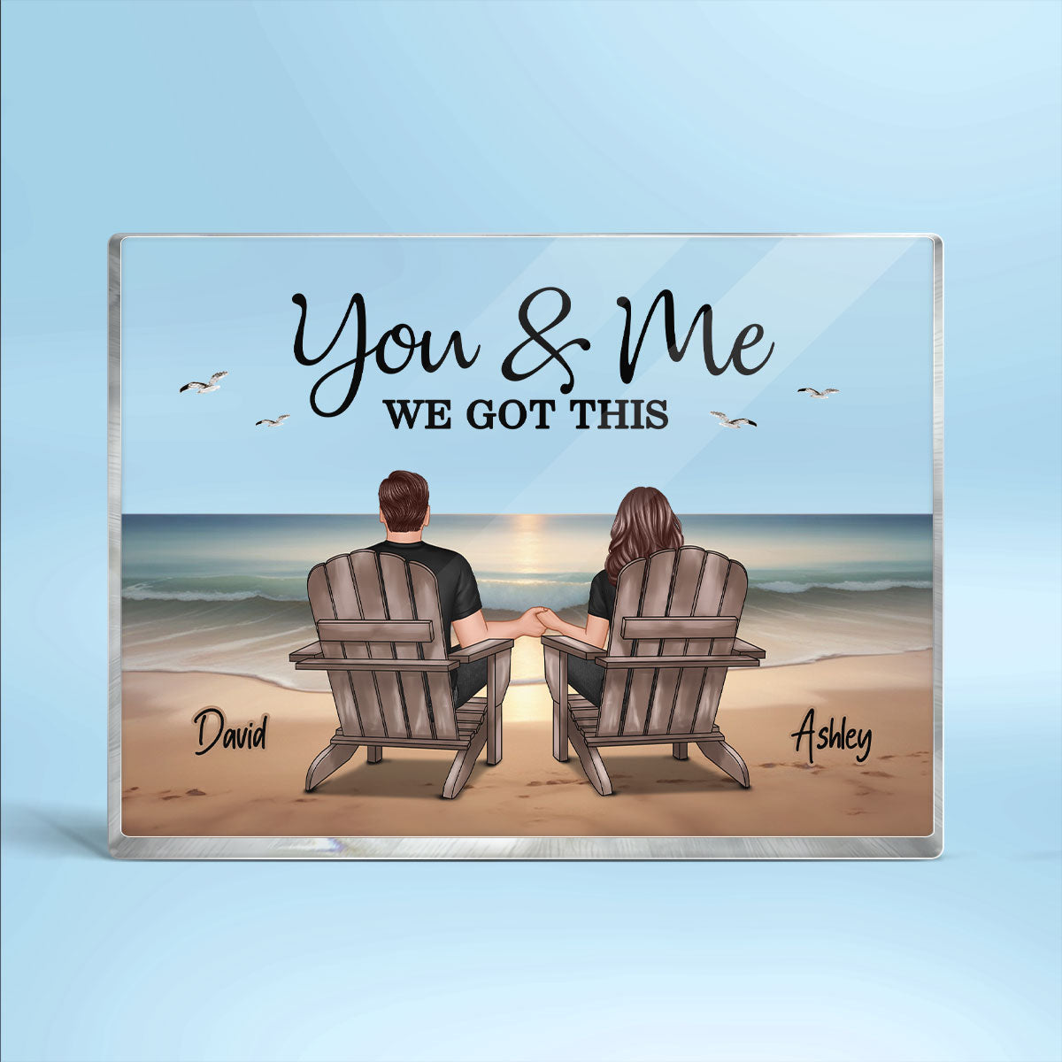 Eternal Beach Landscape Couple Sitting Personalized Rectangle Acrylic Block Plaque, Heartfelt Gift For Couple, For Him, For Her, Boyfriend, Girlfriend, Husband, Wife