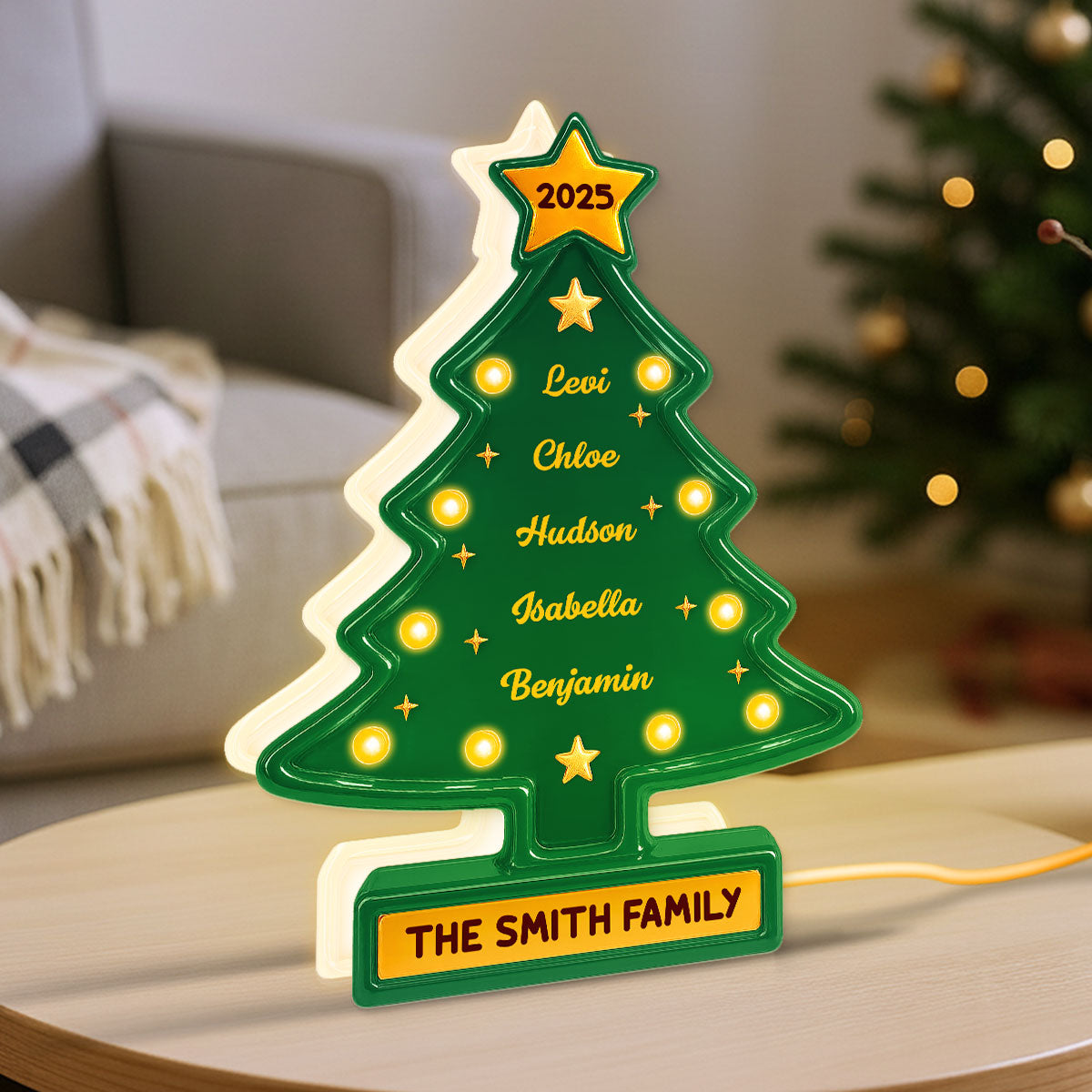 3D Effect Christmas Tree Marquee Texture Family Members Names Personalized LED Light Box
