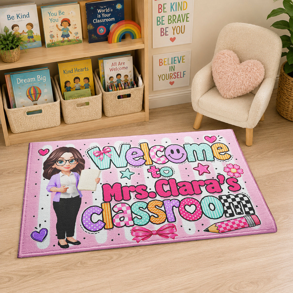Neon Stripe Teacher Classroom - Personalized Doormat - Back to School Decor for Teacher