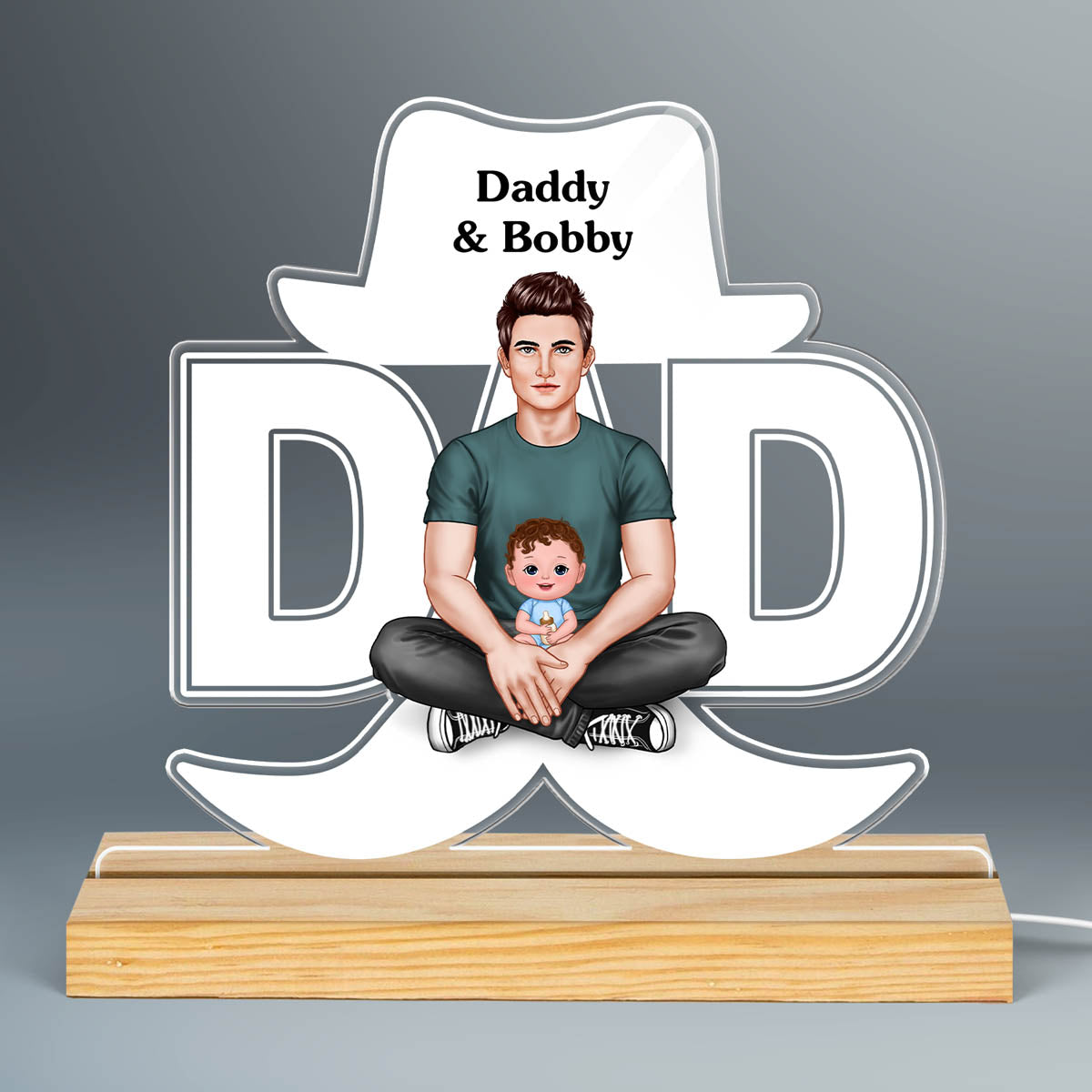 Real Dad And Kids Personalized Acrylic Custom Shape LED Night Light