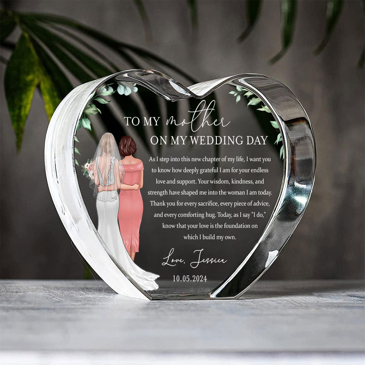 Personalized Wedding Mother of the Bride Gift from Daughter, a Treasure Forever Custom Premium Crystal Heart LED, Free Shipping Included