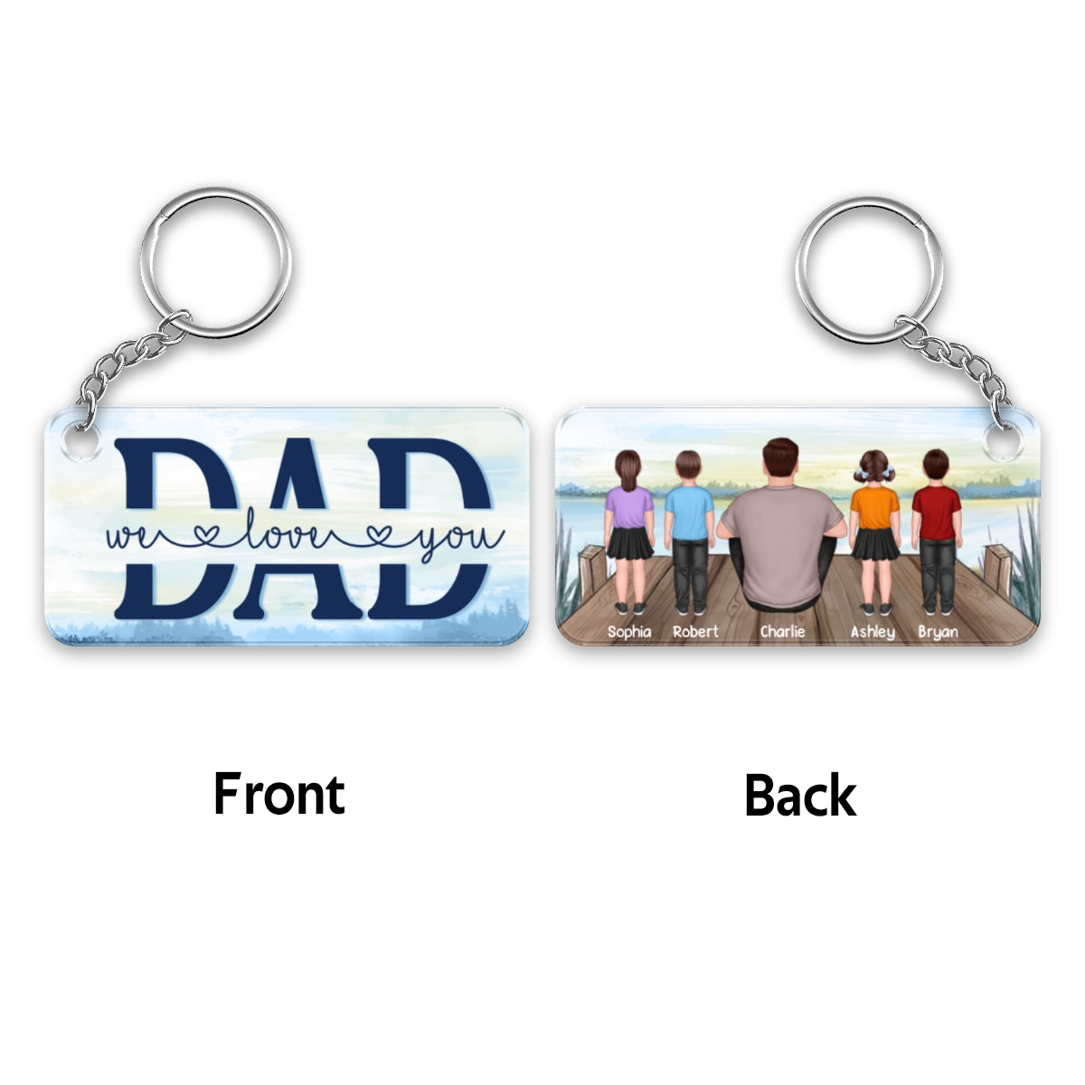 Sitting Dad And Standing Kids Back View Lake Personalized Acrylic Keychain