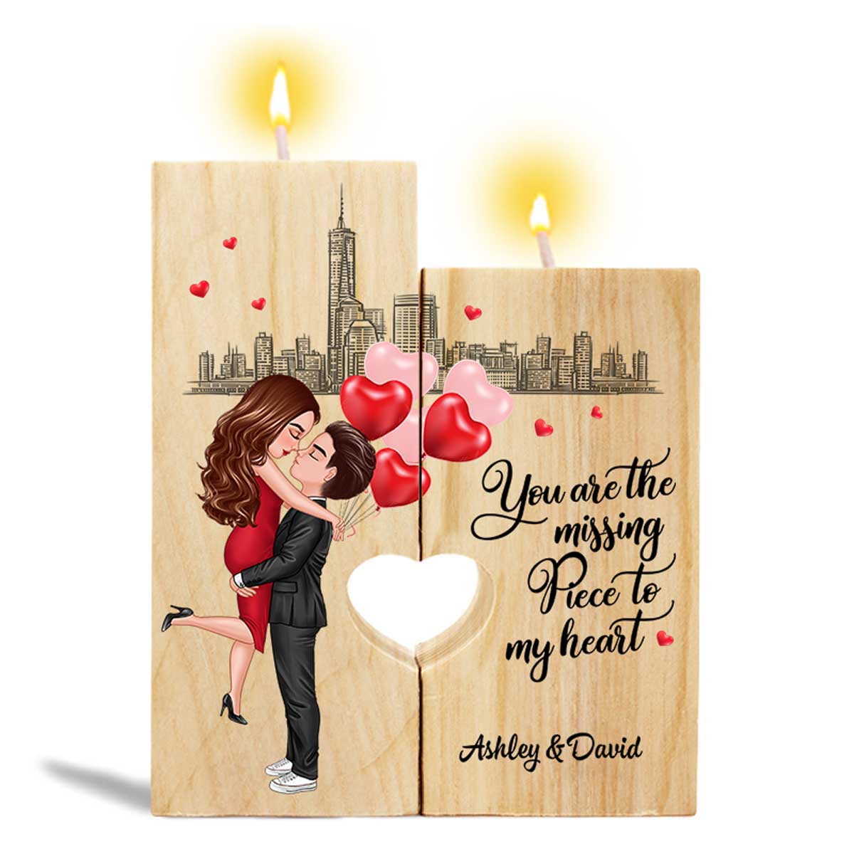 The Missing Piece To My Heart Couple Personalized Candle Holder