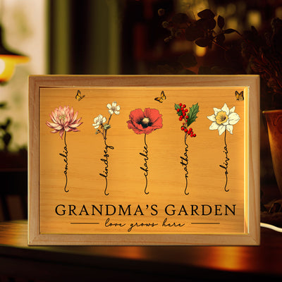 Grandma‘s Garden Love Grows Here Beautiful Birth Month Flower Gift For Grandma Mom Personalized Wooden Frame Light Box