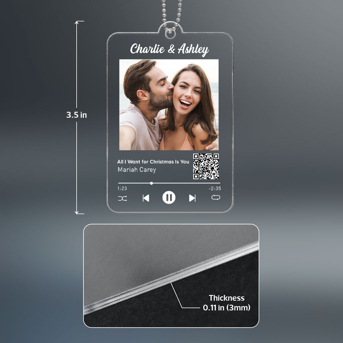Custom Couple Photo Favorite Song Scannable QR Code Personalized Acrylic Ornament