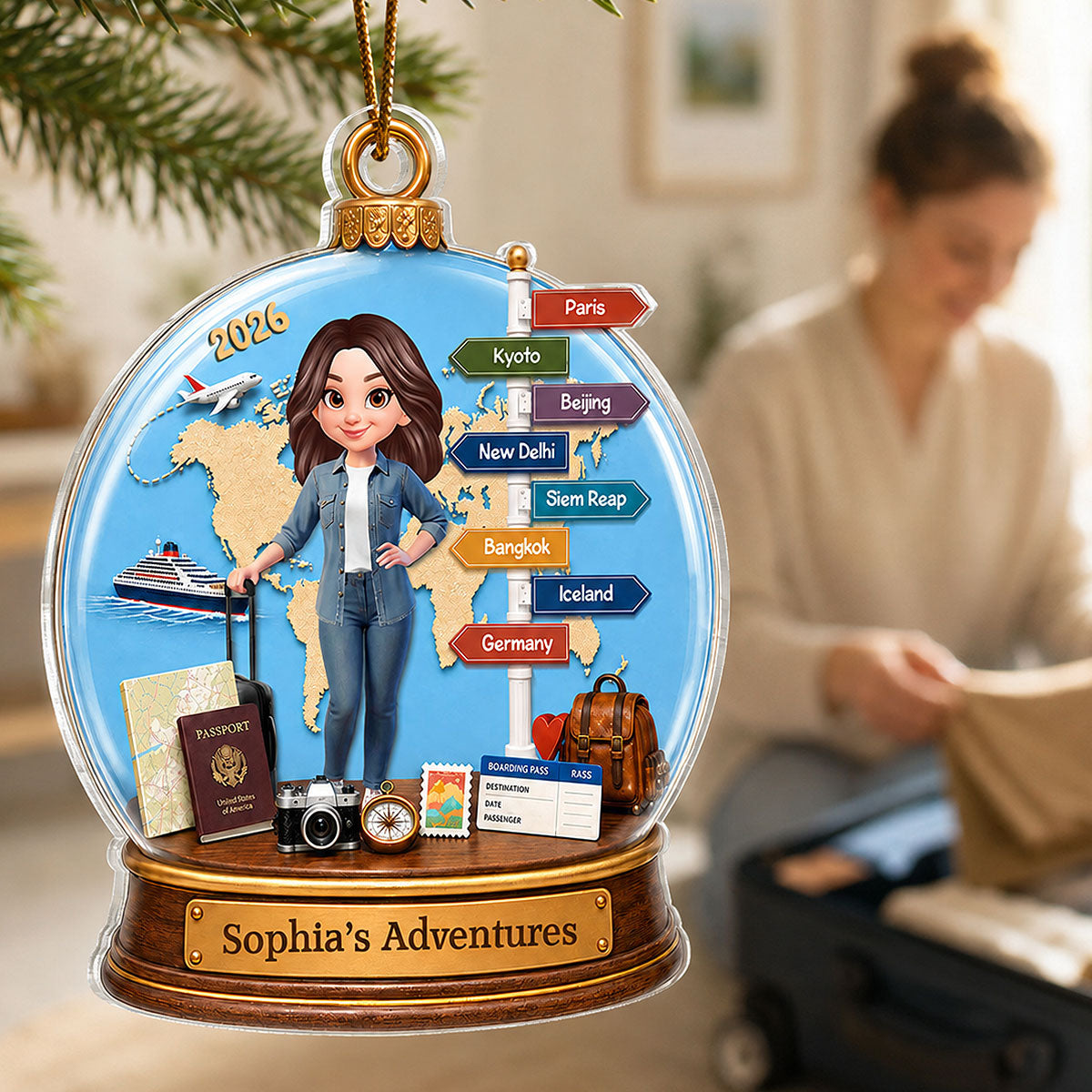 Traveling Destination Travel Adventure 2D Flat - Personalized Acrylic Ornament - Christmas Keepsake