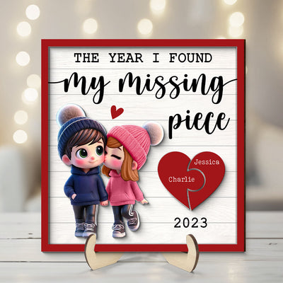 The Year I Found My Missing Piece Cute Couple Walking Personalized 2-Layered Wooden Plaque,  Gift for him, Gift for her