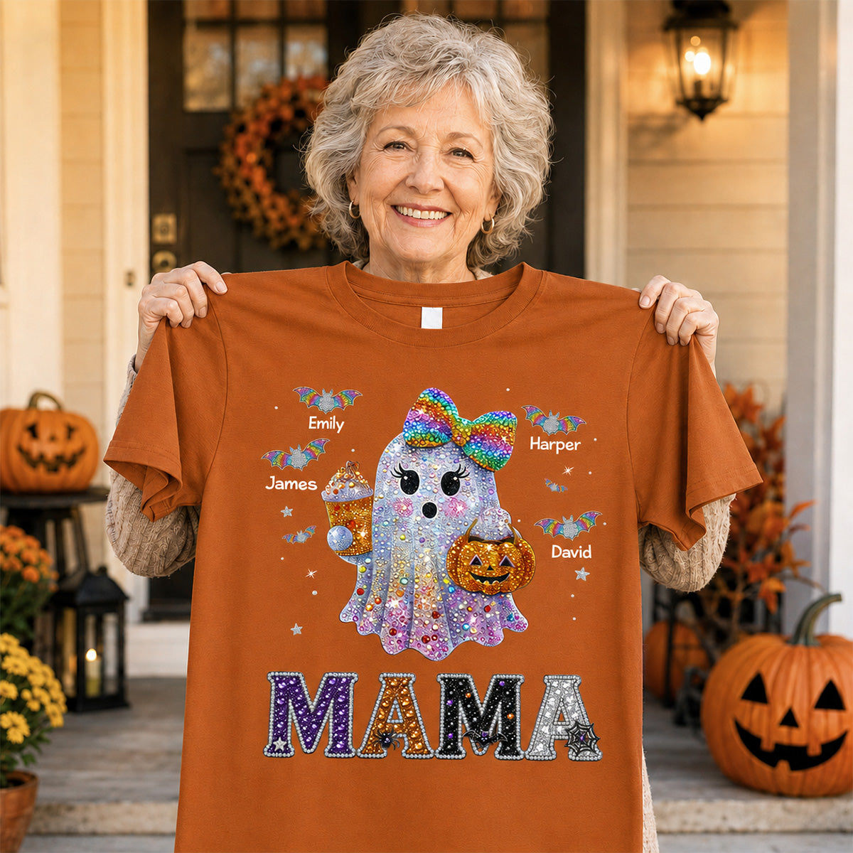 Boo Grandma Halloween Rhinestones Effect - Personalized Shirt - Halloween Gift For Grandma