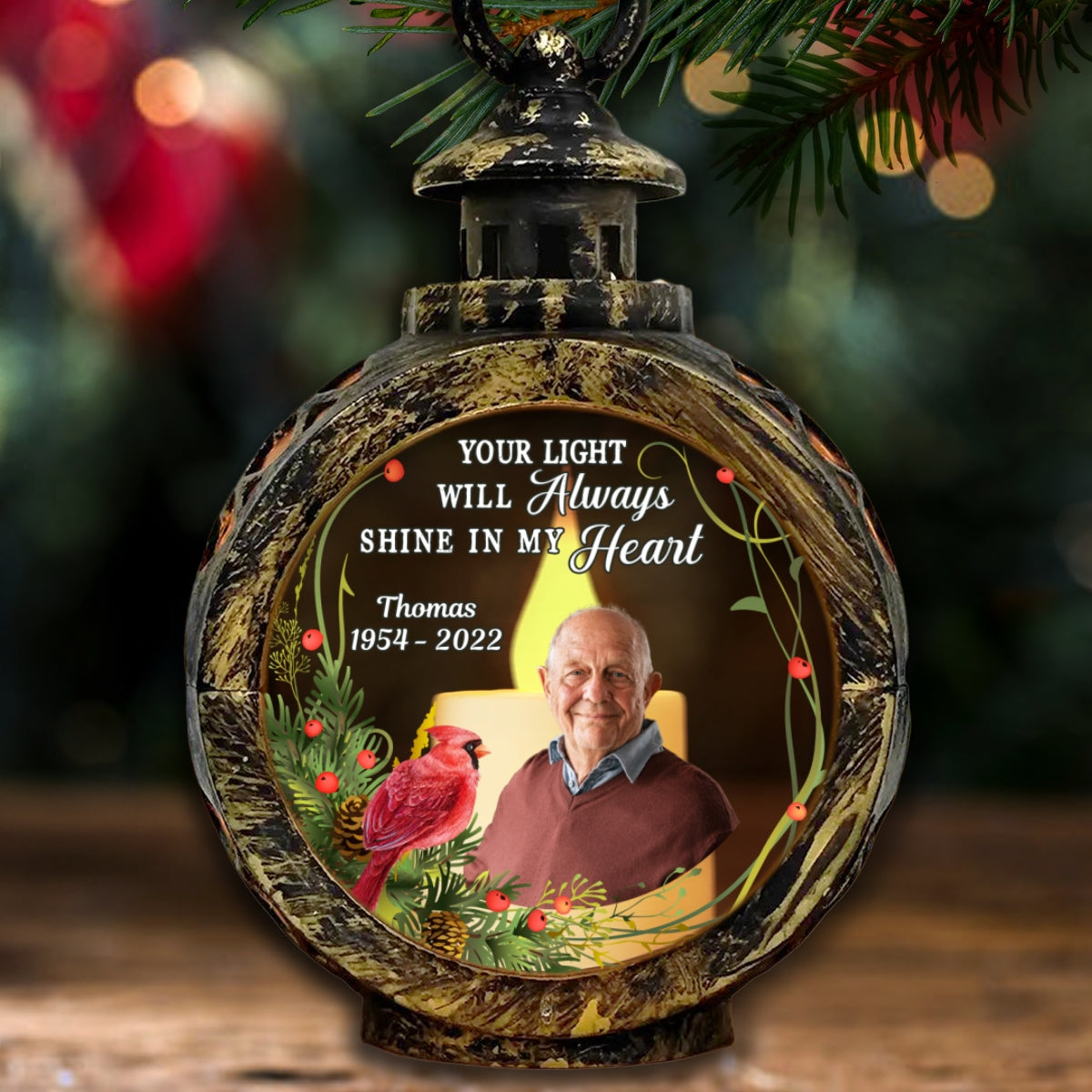 Your Light Will Always Shine In My Heart Memorial Keepsake Photo Upload Personalized Lantern Ornament
