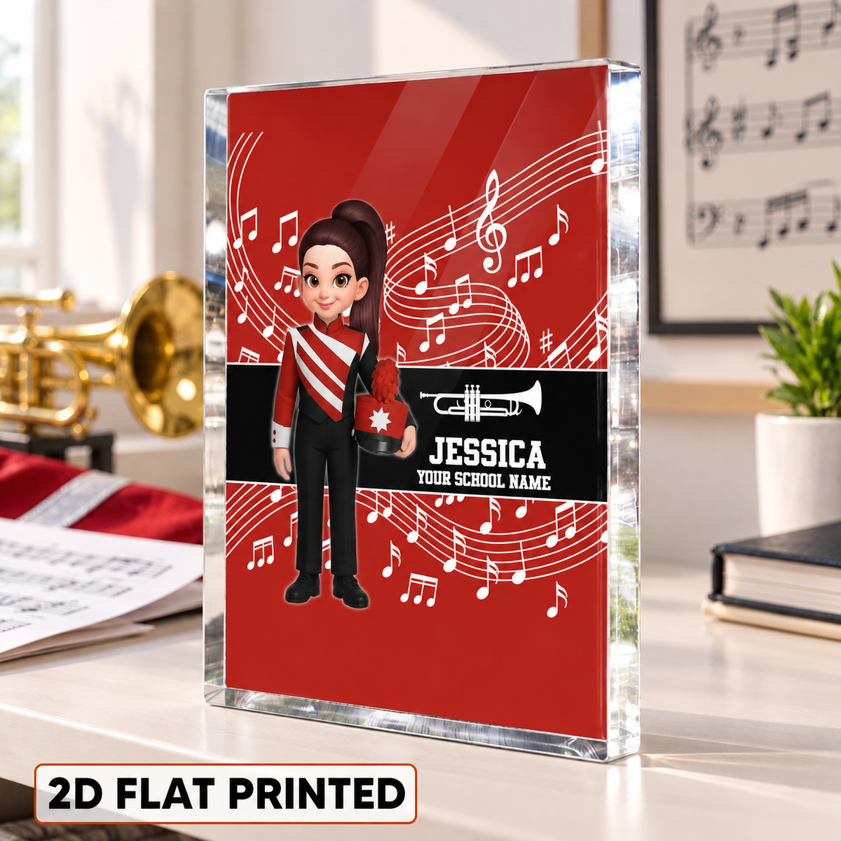 Custom Music Marching Band, Orchestra, Personalized Name, Color, School, Instrument, Trumpet, Clarinet, Tuba, Violine - Personalized Acrylic Block Plaque - Christmas Gift For Son, Grandson, Daughter, Granddaughter