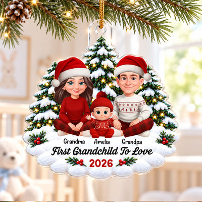 First Grandchild To Love Snowy Christmas Trees - Personalized Acrylic Ornament - Christmas Gift For Grandparents, First-Time Grandparents