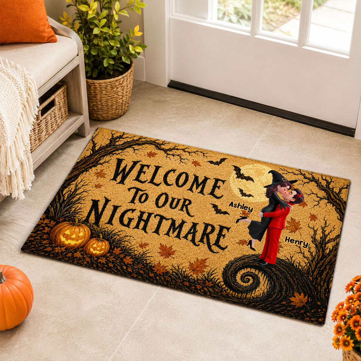 Trending Couple Welcome To Our Nightmare - Personalized Doormat - Halloween Decor For Couple