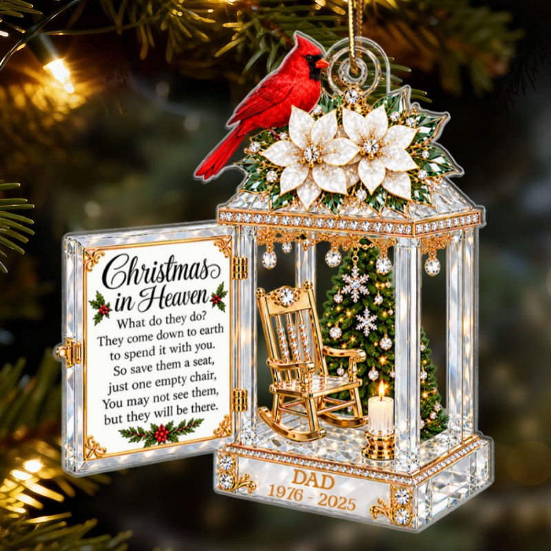 Cardinal Lantern Christmas In Heaven Crystal Effect 2D Falt - Personalized Acrylic Ornament - Remembrance Memorial Gift For Loss Of Loved One