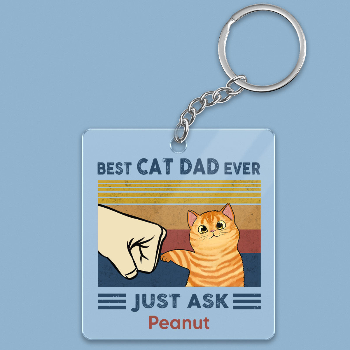 Best Cat Dad Mom Ever Fluffy Cat Punch Hand Personalized Acrylic Keychain