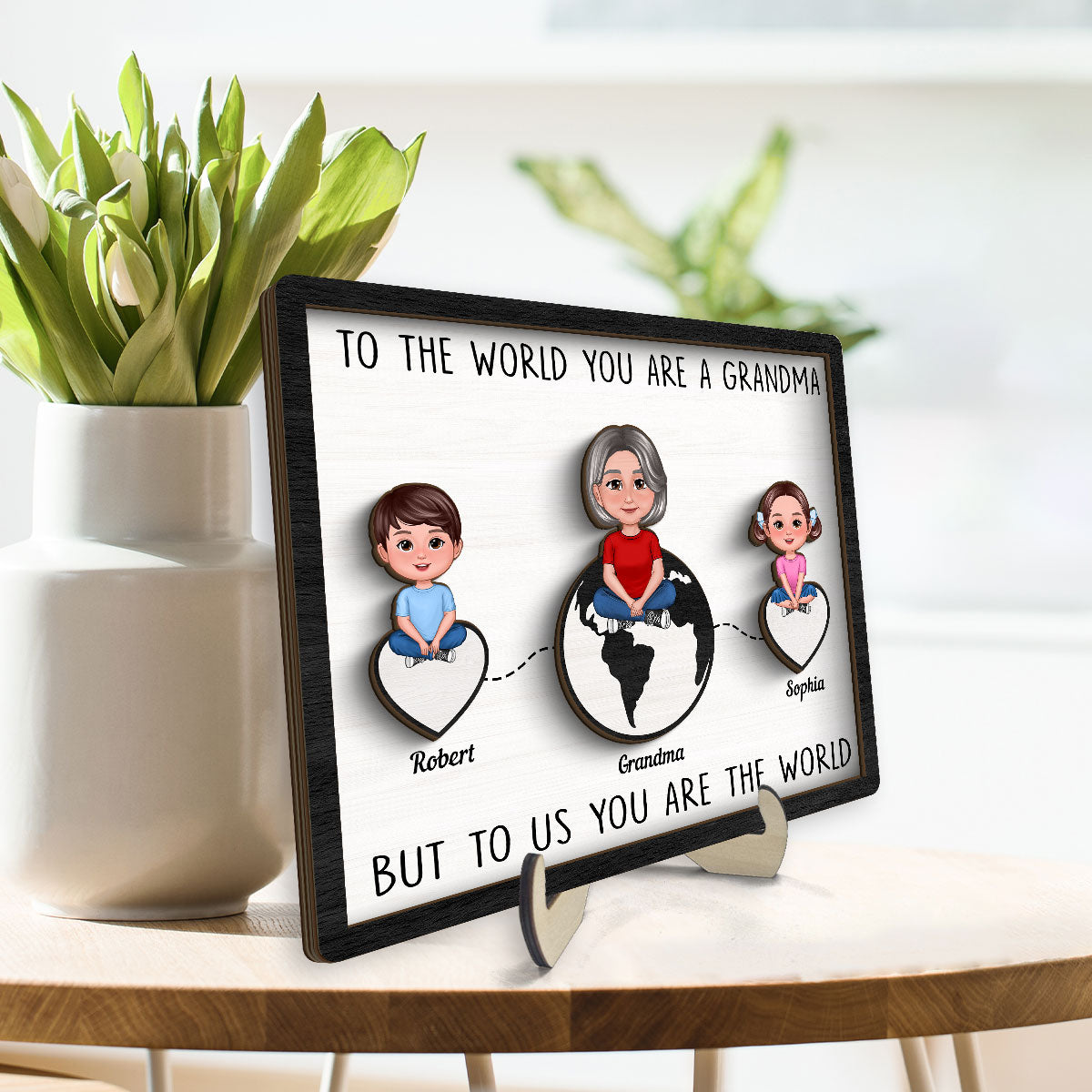 Grandma Mom You're The World Personalized 2-layer Wooden Plaque, Gift For Mom, For Grandma