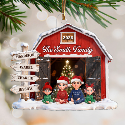 3D Effect Christmas Nostalgia Barn House Family Sign Posts Family Together - Personalized Acrylic Ornament - Gift For Family, Farmhouse Decor