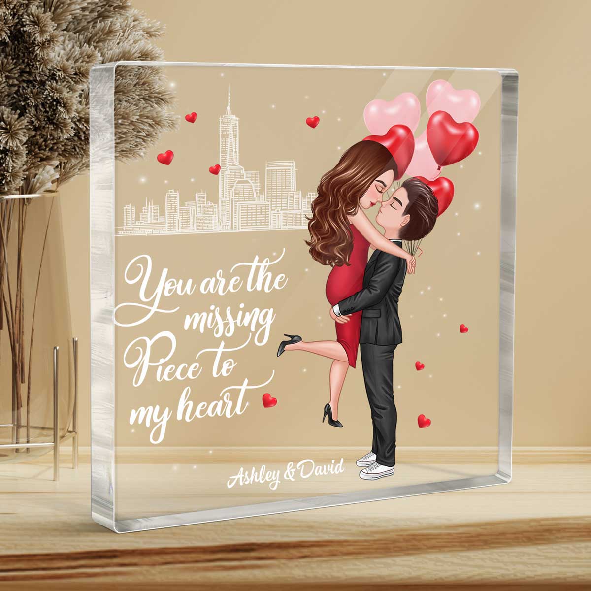 The Missing Piece To My Heart Personalized Acrylic Block Plaque - Valentine‘s Day Gift For Him, Gift For Her