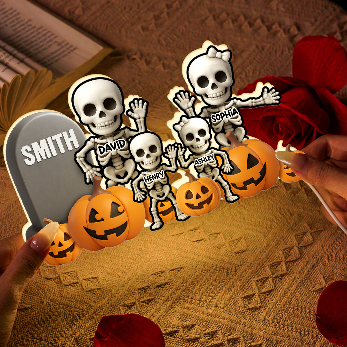 Cute Skeleton Halloween Standing 3D Effect Personalized Light Box