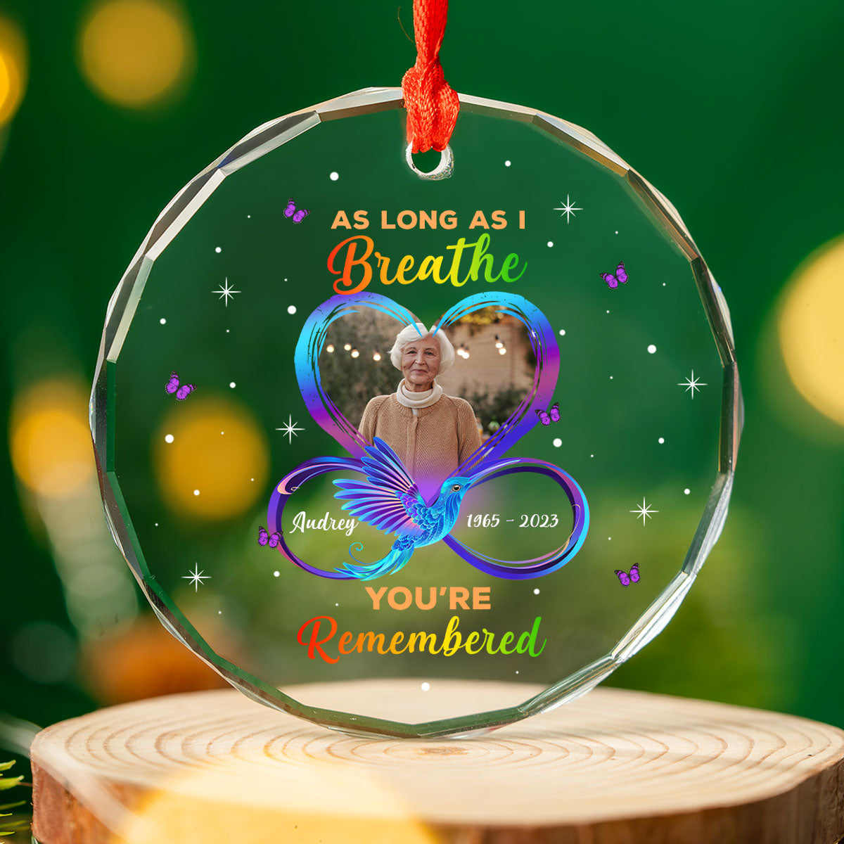 As Long As I Breathe You’Re Remembered Memorial Memorial Glass Ornament, Upload Photo Personalized Memorial Keepsake