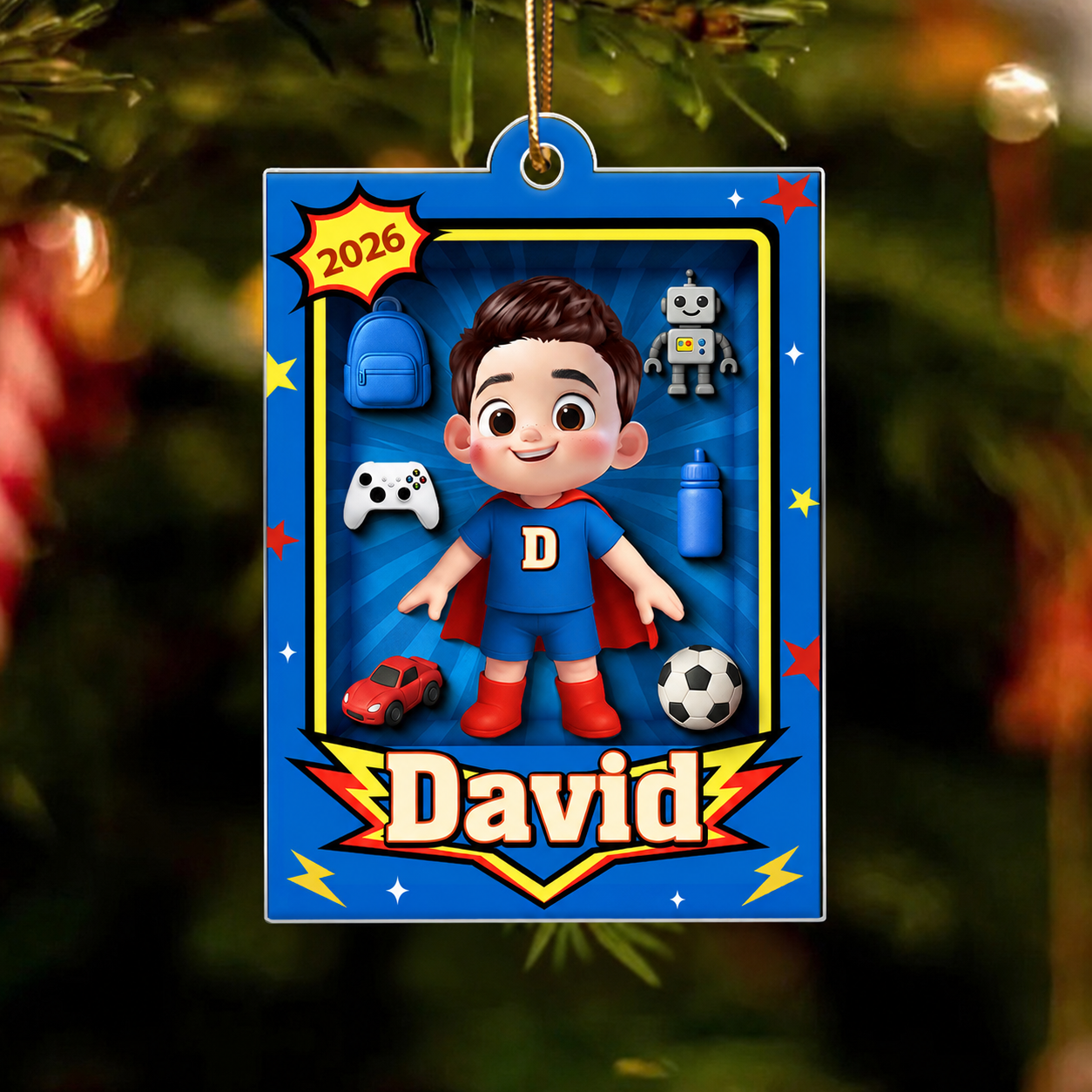 Cute Little Boy In Toy Box - Personalized Acrylic Ornament - Unique Christmas Gift For Kids, Grandkids
