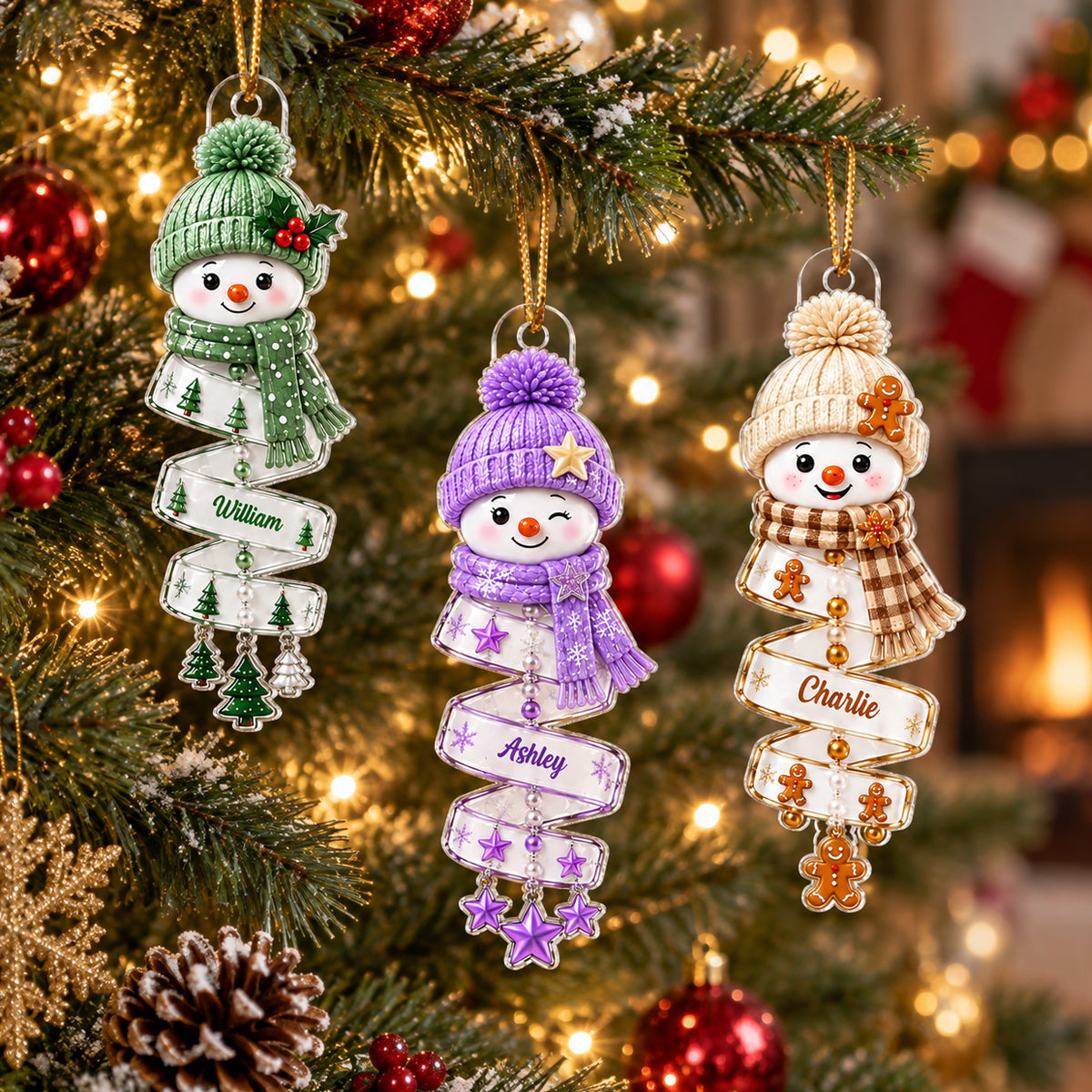 Grandkids Cute Snowman - Personalized Acrylic Ornament - Christmas Tree Decor, Gift for Granddaughter, Grandson